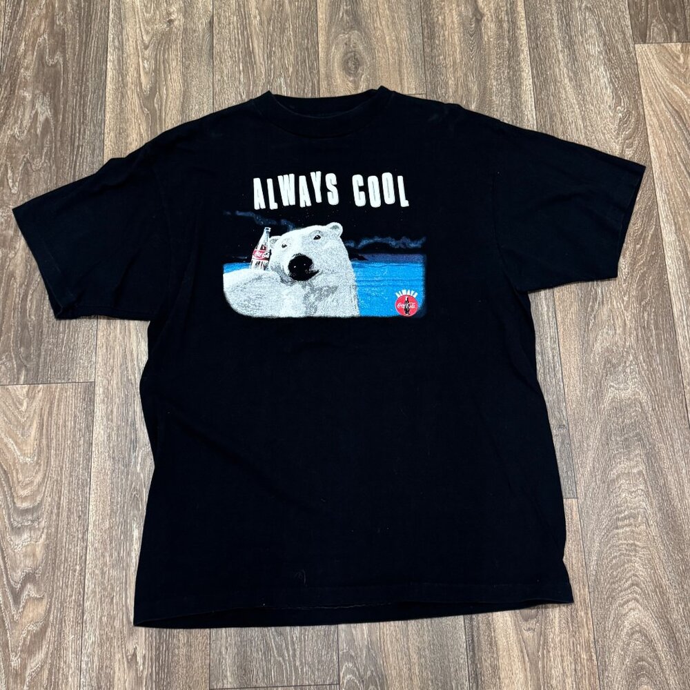 VTG Coca Cola Polar Bear Shirt Men's XL Black Always Cool 90s Single Stitch